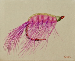 Pink Salmon Fly III 8x10 acrylic on canvas